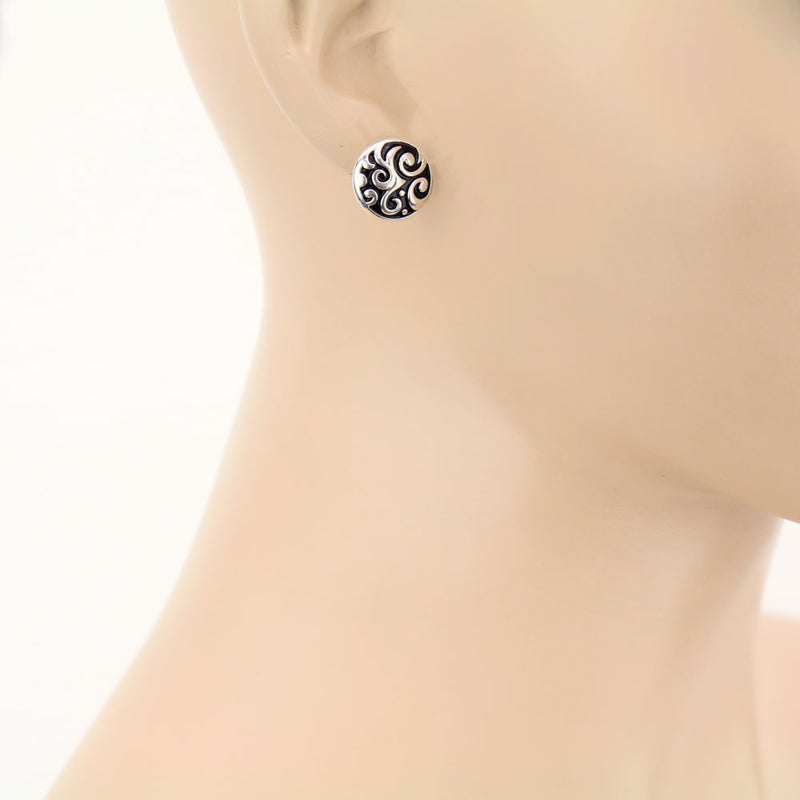 TL-89  Etched Stud Earrings  |  Silver