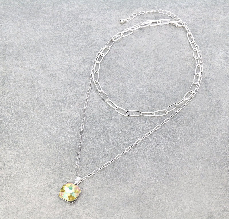 TL-1007 Rhinestone Pendant Layered Necklace  |  Yellow Ember