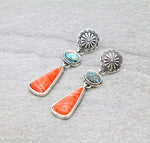 TL-1013   Concho Turquoise Spiny Oyster Earrings