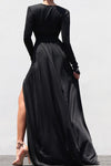 WynLynne Slit Maxi Long Sleeve Dress | Black