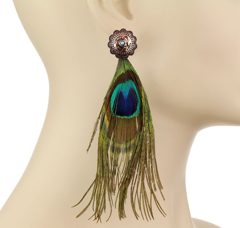 TL-46  Peacock Feather Earrings  |  Brass