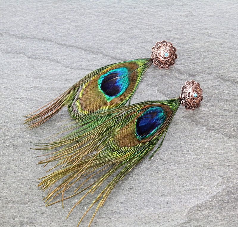 TL-46  Peacock Feather Earrings  |  Brass