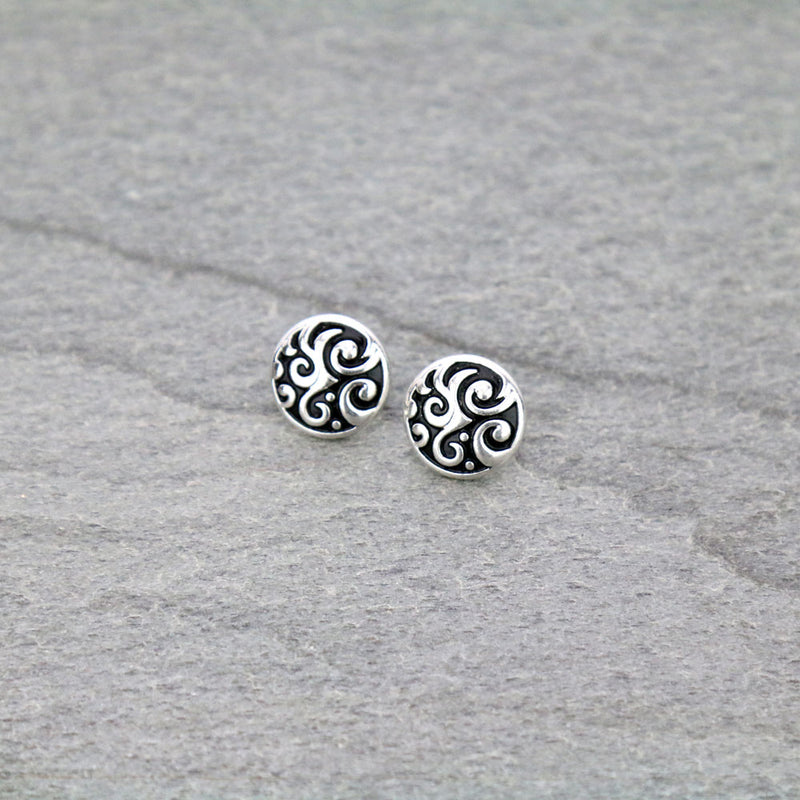 TL-89  Etched Stud Earrings  |  Silver