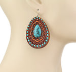 ** Restock ** TL-106  Leather Concho Style Turquoise Earrings