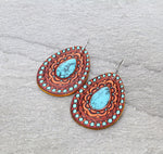 ** Restock ** TL-106  Leather Concho Style Turquoise Earrings