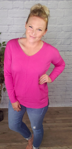 Dreamers Soft Touch Bella Rae VNeck Sweater  |  Hibiscus Pink