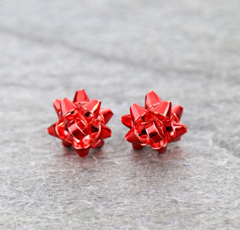 Christmas Bow Earrings  |  Red