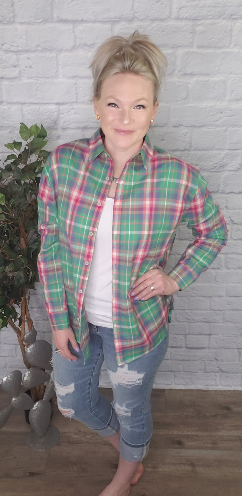 Spring Plaid Button Up Long Sleeve